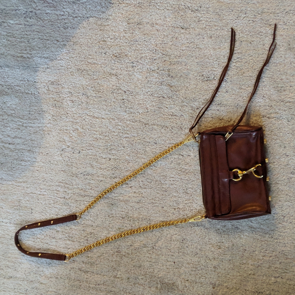 Rebecca Minkoff Brown Leather Crossbody Purse With Gold Chain Strap